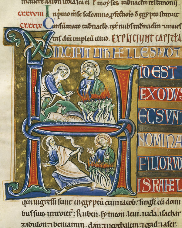 Bibbia di Souvigny. Mosè e il roveto ardente (XII secolo), miniatura